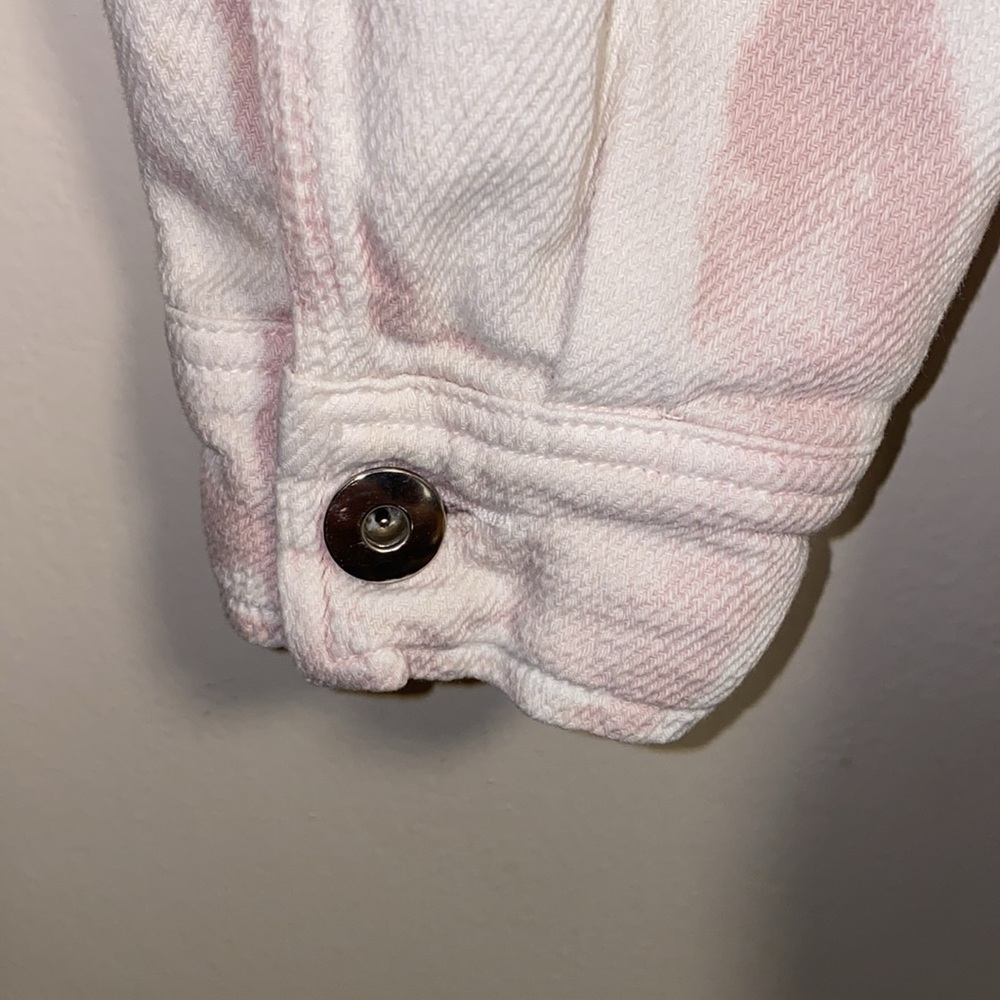 Zara XS Pink White Bleach Dye Button Up Denim Shirt - Picture 8 of 11